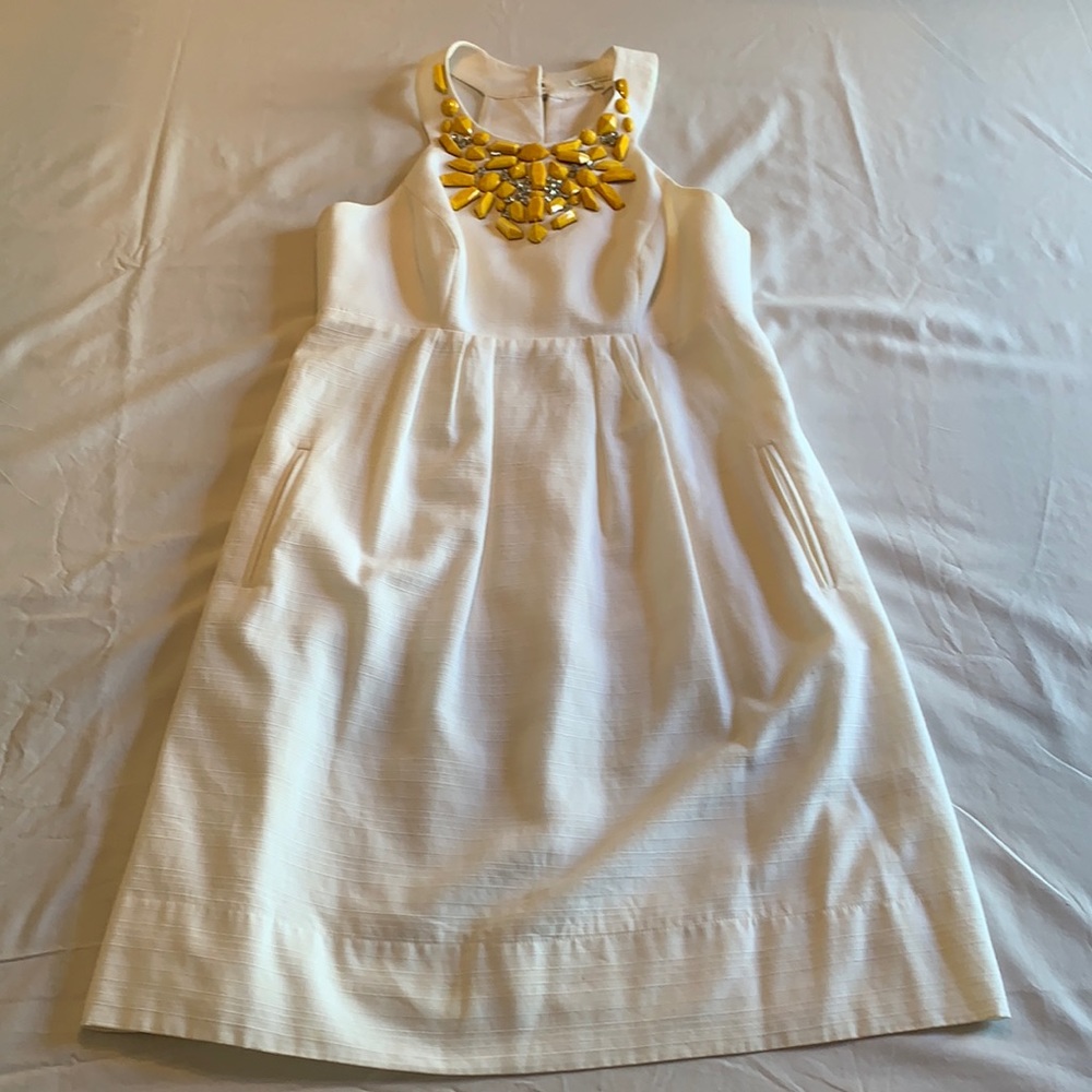 Shoshana White Yellow Beaded Cotton Dress - 2